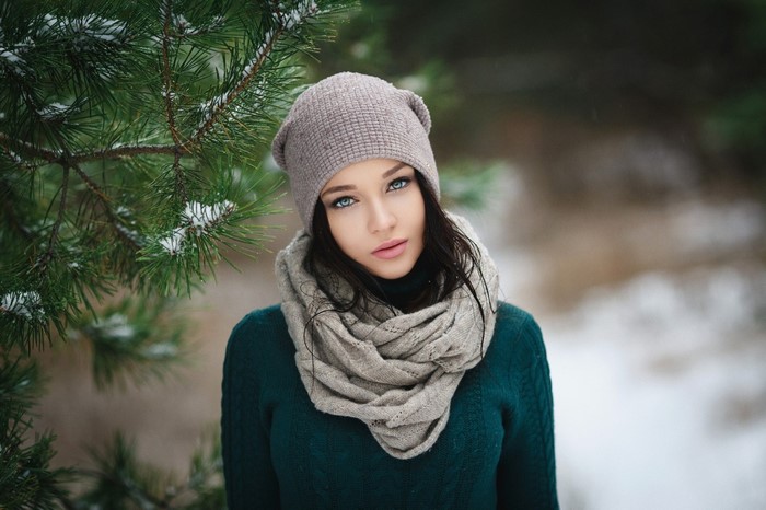 Angelina Petrova Winter Portrait with Blue Eyes