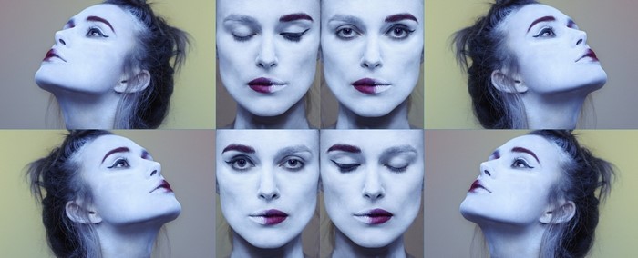 Collage of Keira Knightley with dramatic makeup