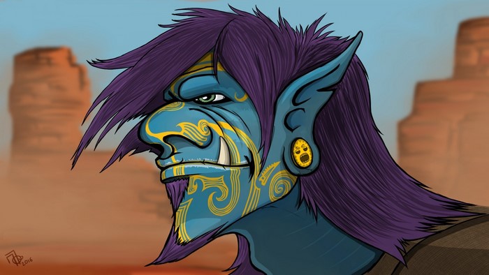 Blue Troll with Purple Hair in Desert