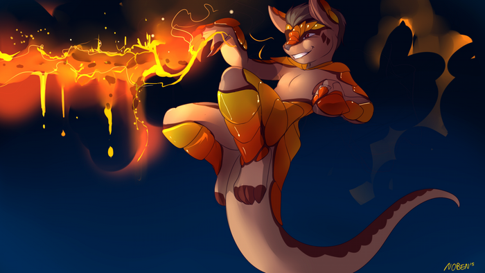 Furry character with fire magic