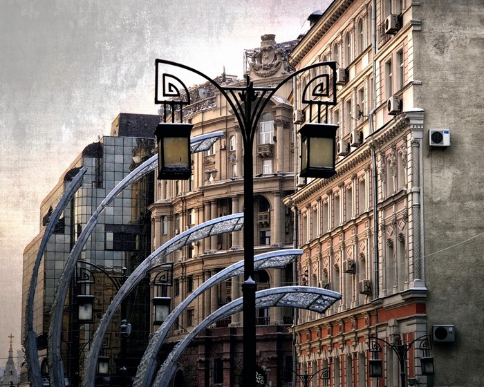 City street with modern and old architecture