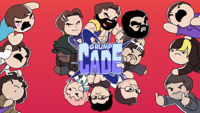 Game Grumps characters around the Grumpcade logo