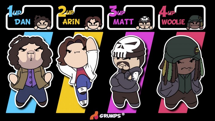 Game Grumps characters Dan, Arin, Matt, and Woolie