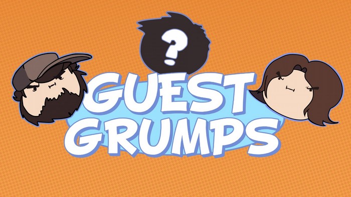 Guest Grumps logo with cartoon characters and question mark