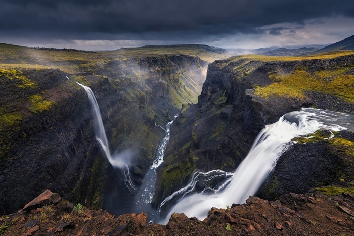 Haifoss Waterfall in Iceland Canyon