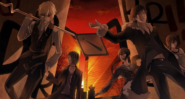 Durarara!! characters Heiwajima Shizuo, Orihara Izaya, Orihara Mairu, Orihara Kururi, Heiwajima Kasuka