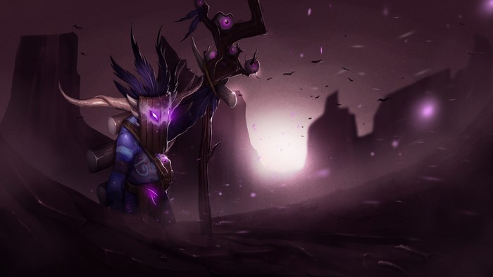 Witch Doctor from Dota 2 in a dark landscape