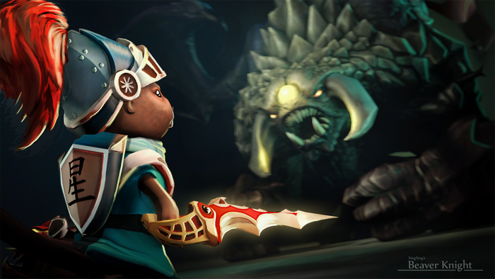 Beaver Knight from Dota 2 confronts Roshan