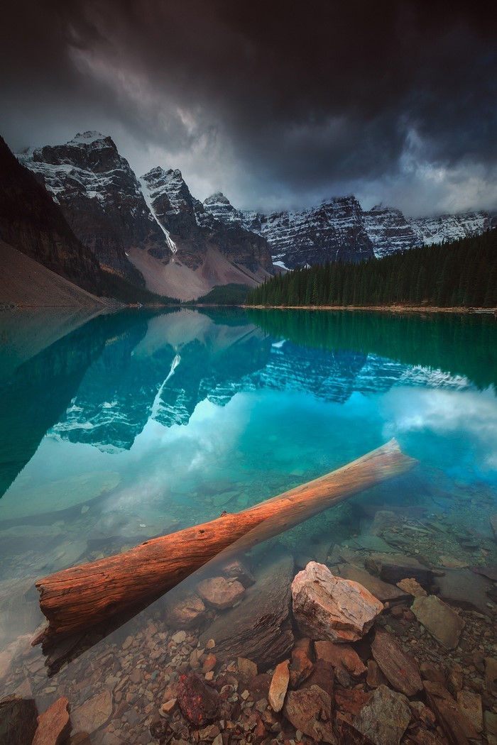 Moraine Lake with Mountains and Logs