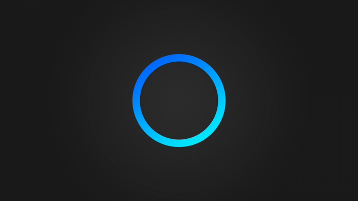 Blue circle logo on dark background