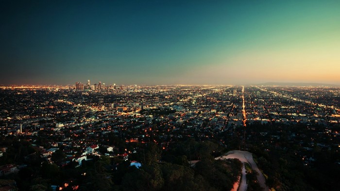 Los Angeles cityscape at dusk from a high vantage point