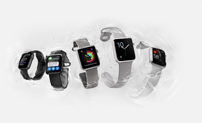 Apple Watch Series 2 smartwatches in water