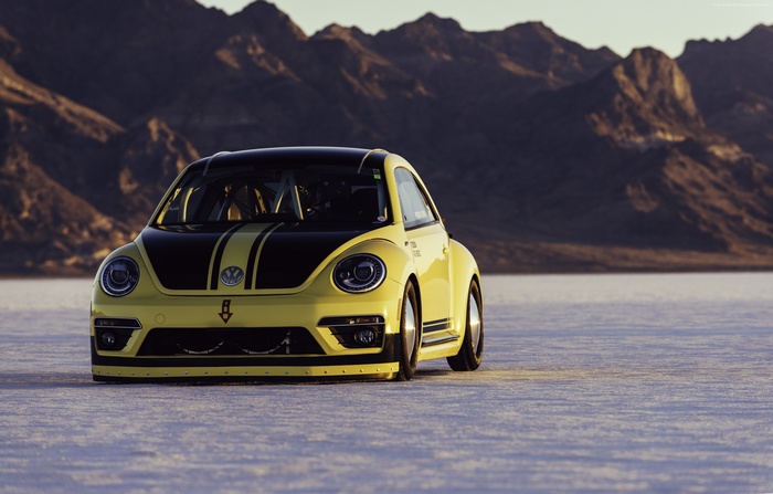 Yellow Volkswagen Beetle LSR on Salt Flats