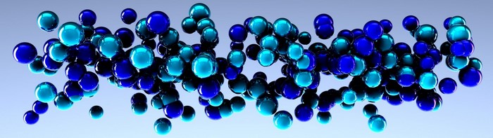 Abstract 3D render of blue and teal spheres
