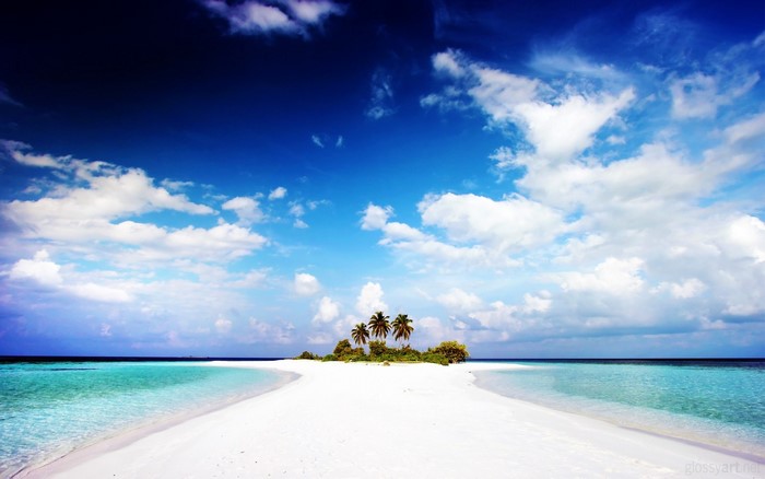 Tropical island with palm trees in a turquoise lagoon