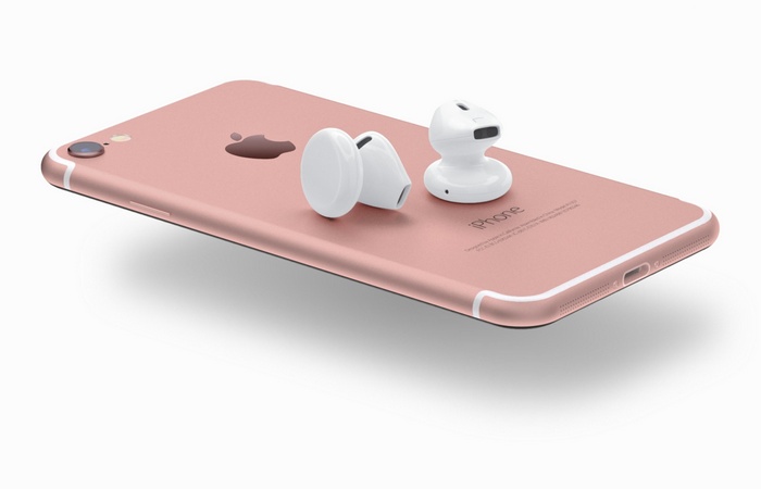 Rose Gold iPhone 7 with AirPods