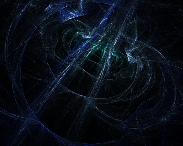 Abstract fractal art with blue and green lines on black background