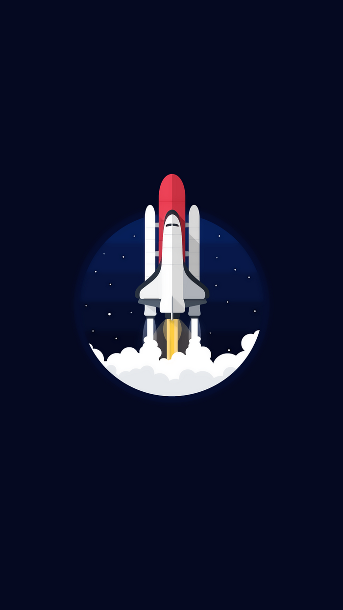 Space shuttle launching into starry night sky