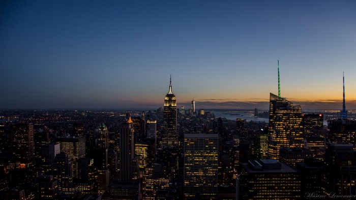 New York City skyline at dusk with Empire State Building