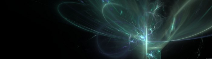 Abstract fractal art with glowing green and blue light