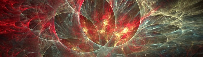 Abstract fractal art with red, yellow, and blue colors