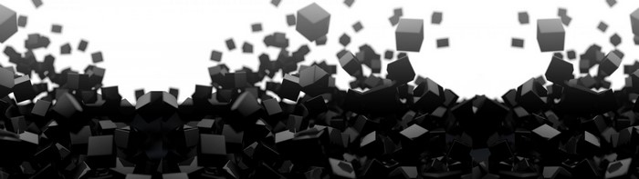 Abstract black cubes falling and scattered
