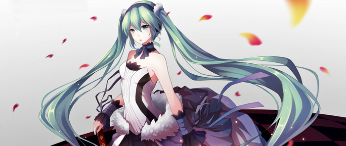 Hatsune Miku from Vocaloid in a black and white dress
