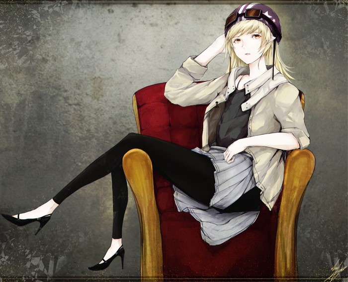 Oshino Shinobu from Monogatari Series sitting in a chair
