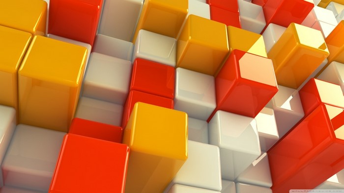 Abstract pattern of red, yellow, and white cubes