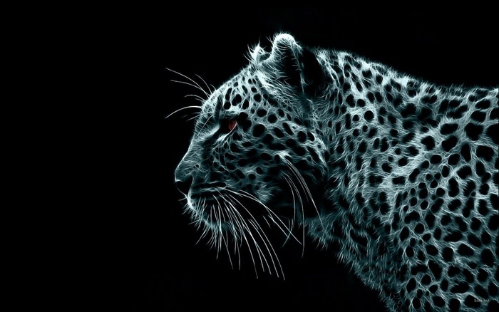 Fractal leopard with red eyes on black background