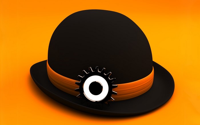 A Clockwork Orange bowler hat with gear emblem