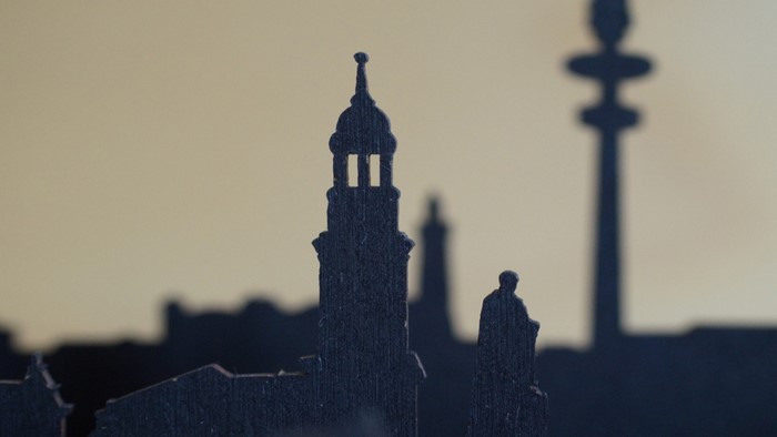 City skyline silhouette at dusk