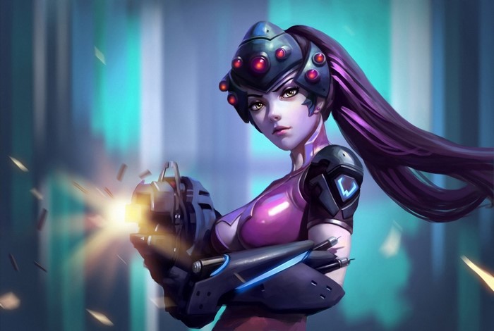 Widowmaker from Overwatch firing her weapon