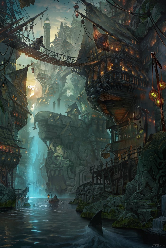 Bilgewater Port with Ships and a Lighthouse