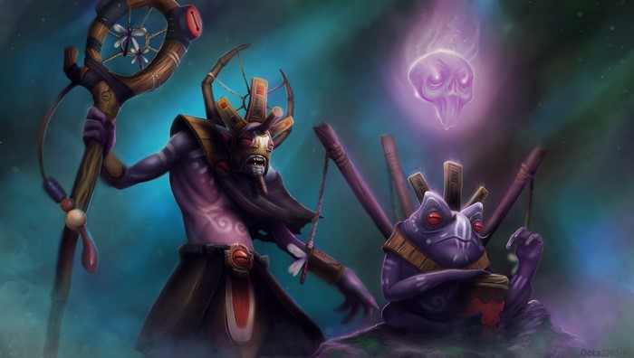 Witch Doctor from Dota 2 with a frog companion