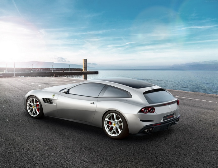 Silver Ferrari GTC4lusso T Shooting Brake by the Sea