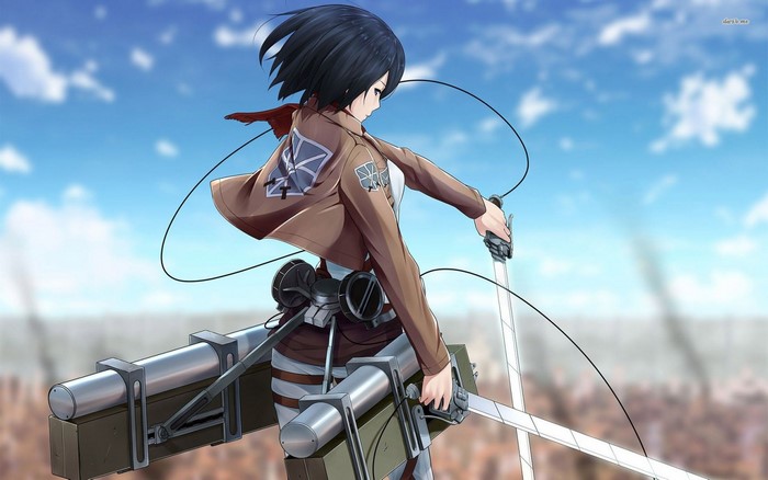 Mikasa Ackerman from Attack on Titan with ODM gear