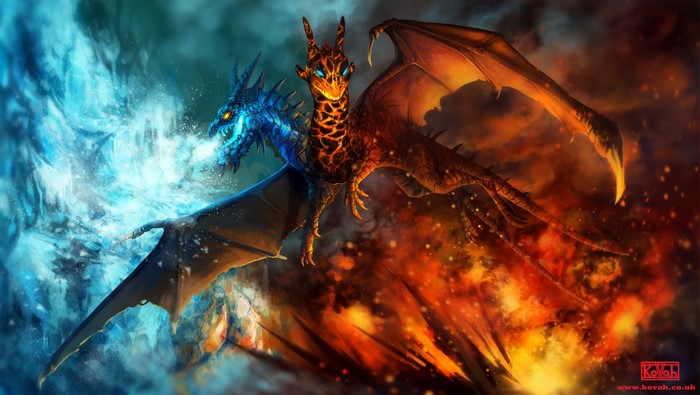 Jakiro from Dota 2 fighting with ice and fire