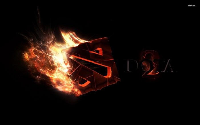 Dota 2 logo with fire and dark background