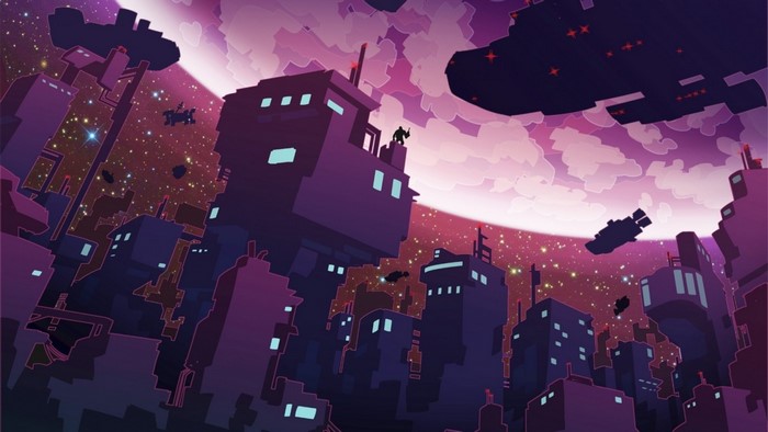 Futuristic city with spaceships in space