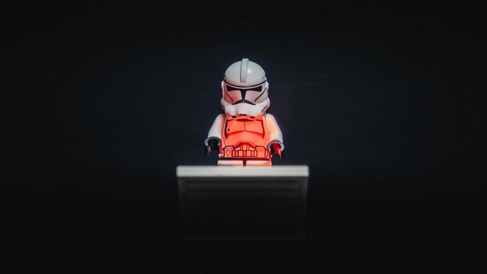 LEGO Clone Trooper from Star Wars with red lighting