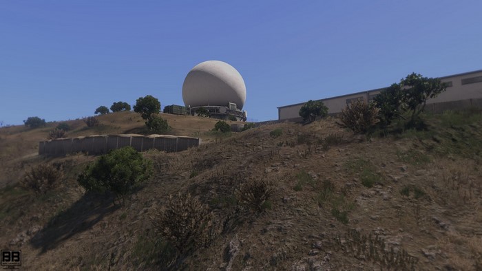 Arma 3 military base with radar dome on a hill