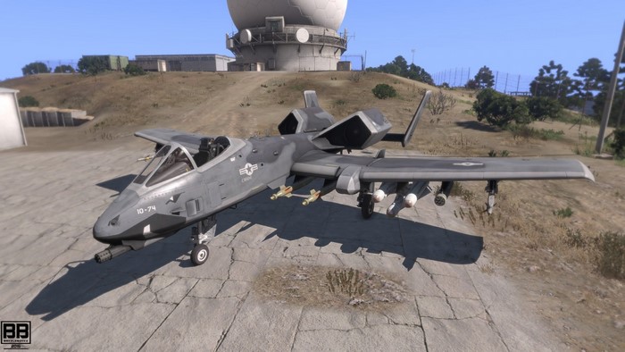 Arma 3: A-10 Thunderbolt II military aircraft on base