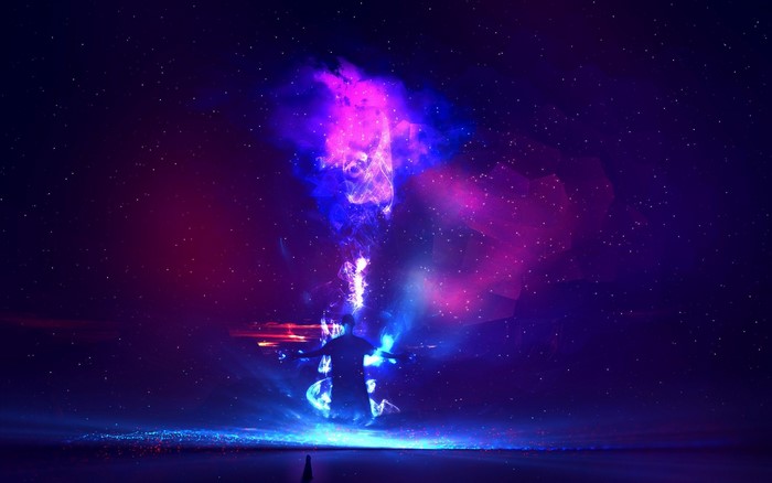 Man in space with cosmic energy