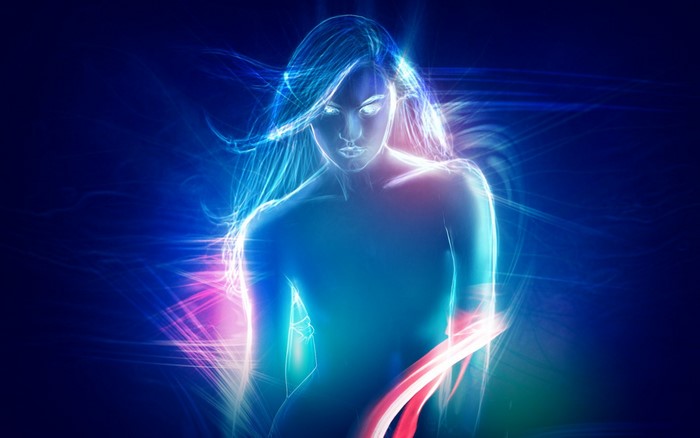 Abstract glowing woman with light effects