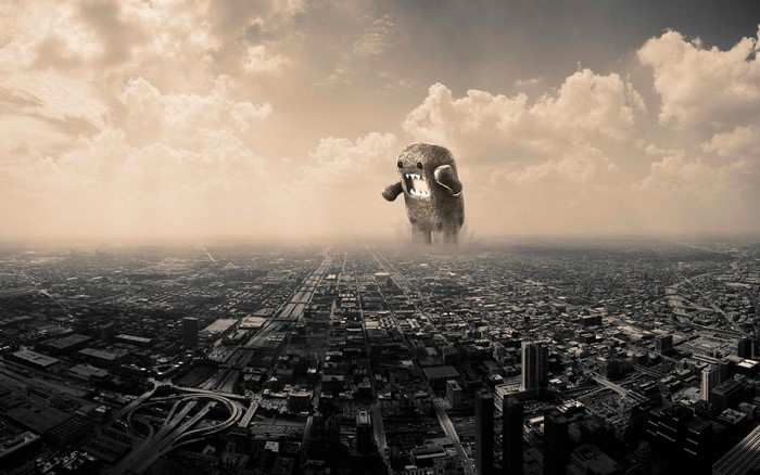 Domo-kun monster over a city