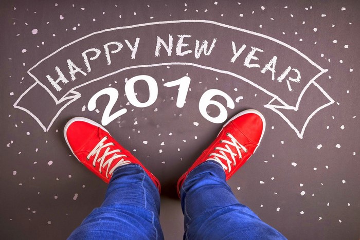 Happy New Year 2016 Chalk Art with Red Sneakers