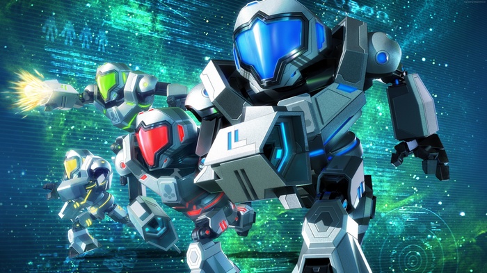 Metroid Prime: Federation Force robots in space