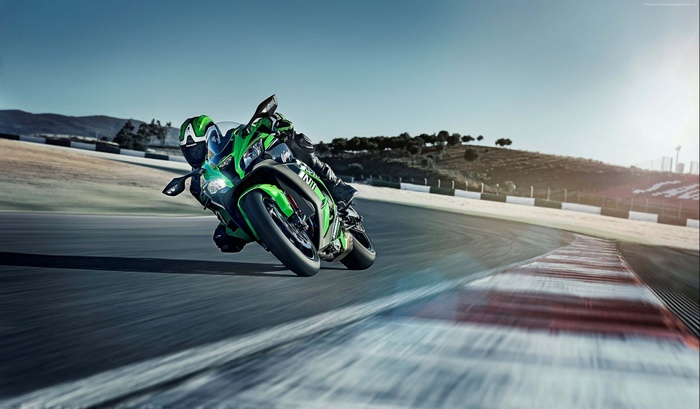 Kawasaki ZX-10R motorcycle on a race track