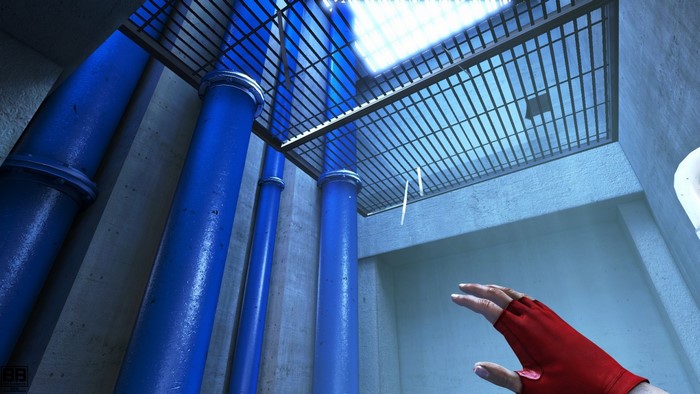 Faith Connors from Mirror's Edge in a concrete room with pipes